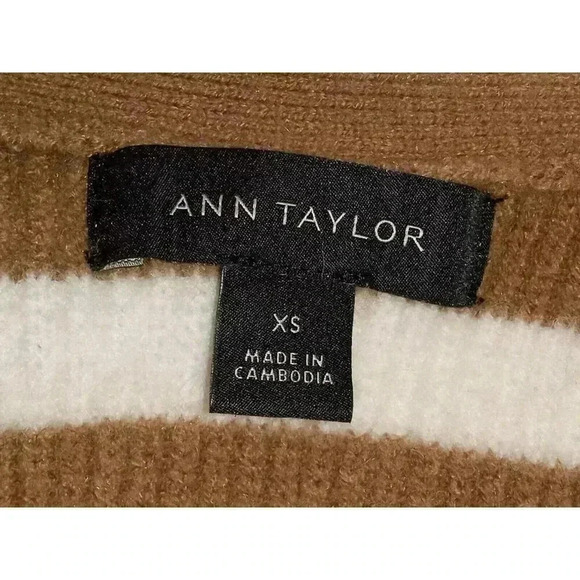 Ann Taylor Petite Striped Ribbed Long Line Open Brown/ White Cardigan XS - Picture 8 of 10